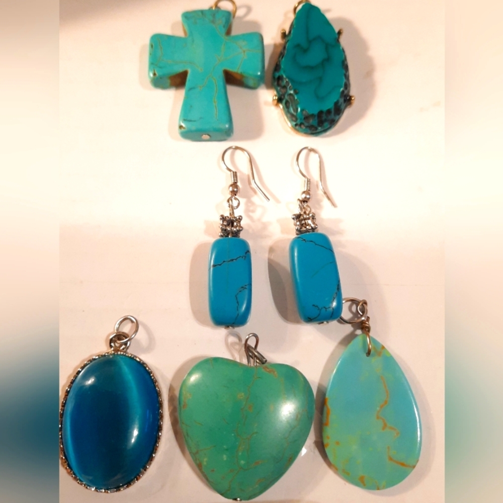 Turquoise Jewelry Set Earings And Pendants Lot